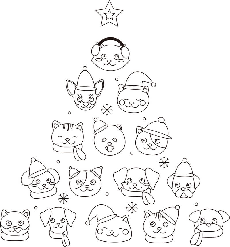 クリスマス犬猫のぬり絵