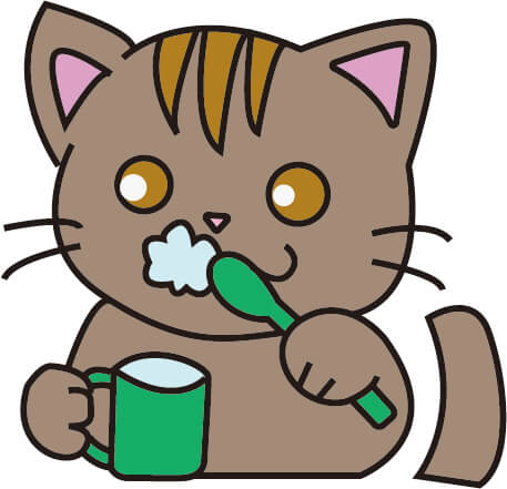 歯みがきをしている猫(こげ茶)イラスト
