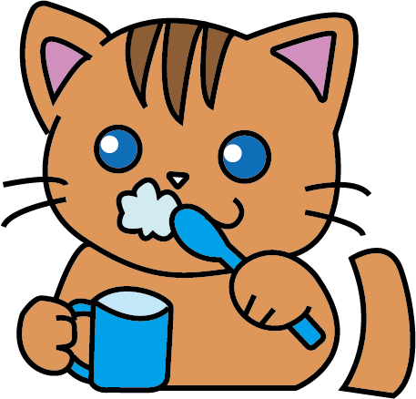歯みがきをしている猫(茶色）イラスト