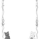 猫のフレームイラスト(白黒）
