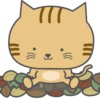 落ち葉の上に座る猫のイラスト【無料】