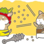 節分で豆まきをしている犬と猫のイラスト【無料】