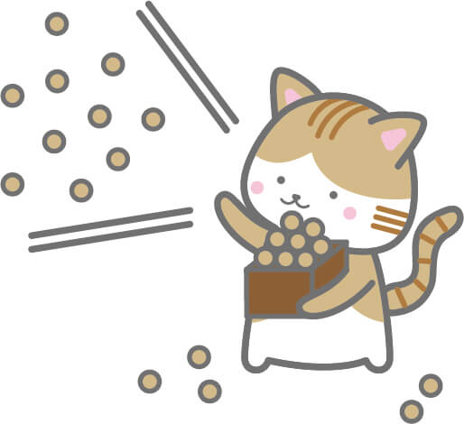 節分で豆まきをしている猫のイラスト【無料】