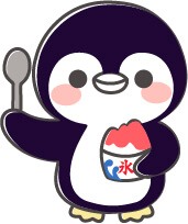 かき氷を食べるペンギンのイラスト（ブラック）【無料】