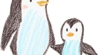 ペンギンの親子のイラスト（クレヨンテイスト）【無料】