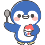 かき氷を食べるペンギンのラインイラスト【無料】