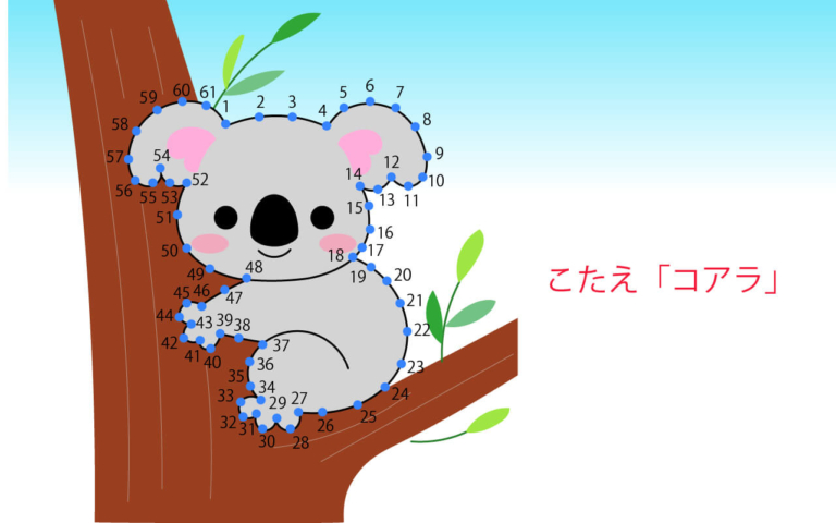 点つなぎイラスト「コアラ」の答え | 無料ペットイラスト【Pet-illust】｜犬・猫・鳥・ペットイラスト｜ぬりえ・年賀状・カレンダー
