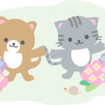 梅雨のアジサイと犬と猫イラスト