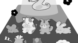 【2025年巳（へび）年】年賀状デザインのイラスト⑭（白黒）【無料】