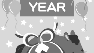 【2026年午（うま）年】年賀状デザインのイラスト⑱（白黒）【無料】